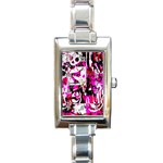 Pink Checker Graffiti Rectangular Italian Charm Watch