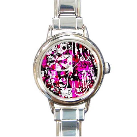 Pink Checker Graffiti Round Italian Charm Watch from ArtsNow.com Front