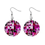 Pink Checker Graffiti 1  Button Earrings