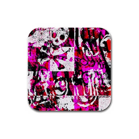 Pink Checker Graffiti Rubber Square Coaster (4 pack) from ArtsNow.com Front