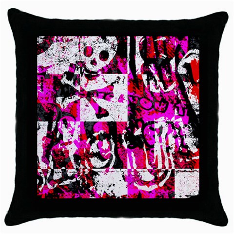 Pink Checker Graffiti Throw Pillow Case (Black) from ArtsNow.com Front