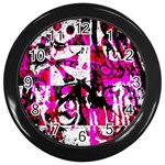 Pink Checker Graffiti Wall Clock (Black)