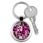 Pink Checker Graffiti Key Chain (Round)