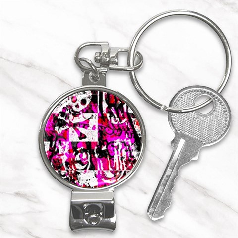 Pink Checker Graffiti Nail Clippers Key Chain from ArtsNow.com Front