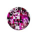 Pink Checker Graffiti Rubber Coaster (Round)