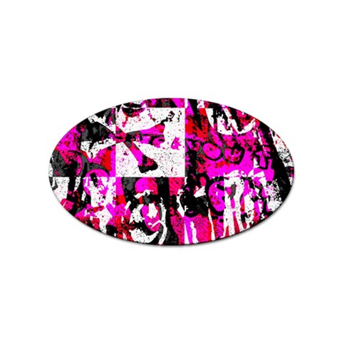 Pink Checker Graffiti Sticker Oval (10 pack) from ArtsNow.com Front