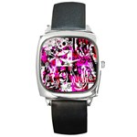 Pink Checker Graffiti Square Metal Watch