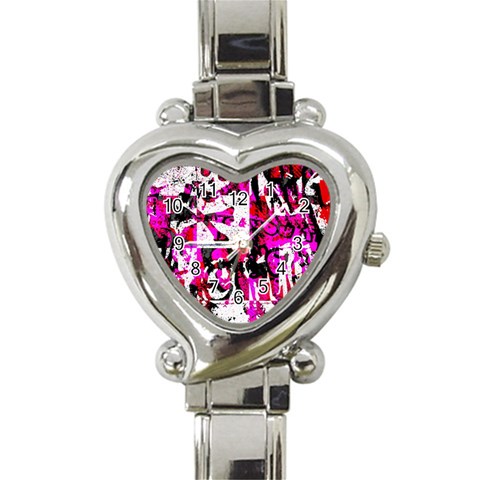 Pink Checker Graffiti Heart Italian Charm Watch from ArtsNow.com Front