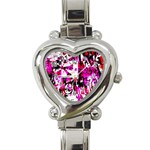 Pink Checker Graffiti Heart Italian Charm Watch