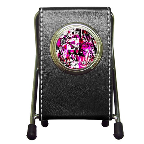 Pink Checker Graffiti Pen Holder Desk Clock from ArtsNow.com Front