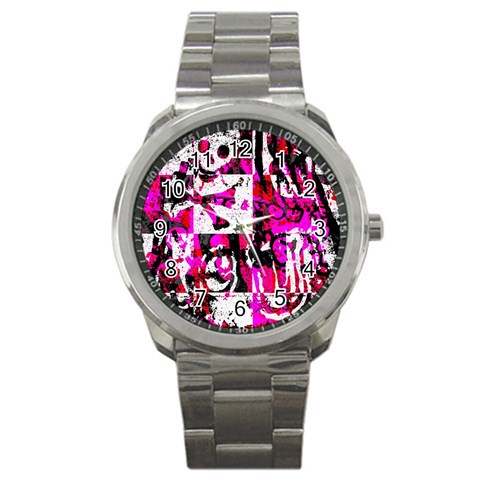 Pink Checker Graffiti Sport Metal Watch from ArtsNow.com Front
