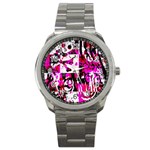 Pink Checker Graffiti Sport Metal Watch