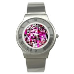 Pink Checker Graffiti Stainless Steel Watch