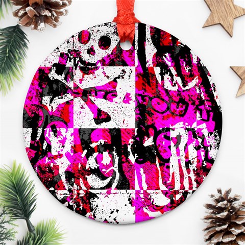 Pink Checker Graffiti Round Ornament (Two Sides) from ArtsNow.com Front
