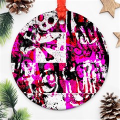 Pink Checker Graffiti Round Ornament (Two Sides) from ArtsNow.com Front