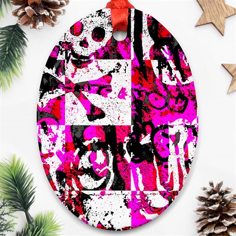 Pink Checker Graffiti Oval Ornament (Two Sides) from ArtsNow.com Front