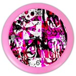 Pink Checker Graffiti Color Wall Clock