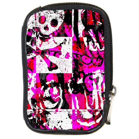 Pink Checker Graffiti Compact Camera Leather Case from ArtsNow.com Front