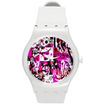 Pink Checker Graffiti Round Plastic Sport Watch Medium