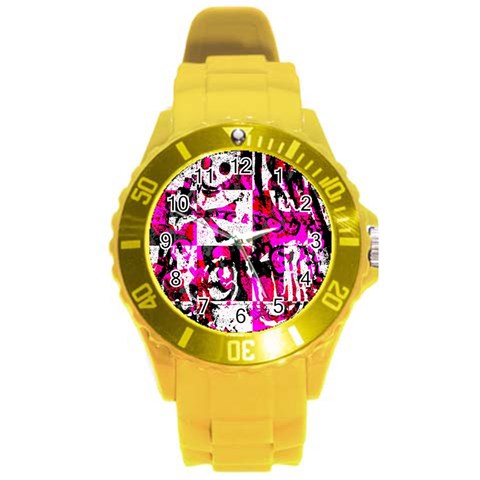 Pink Checker Graffiti Round Plastic Sport Watch Large from ArtsNow.com Front