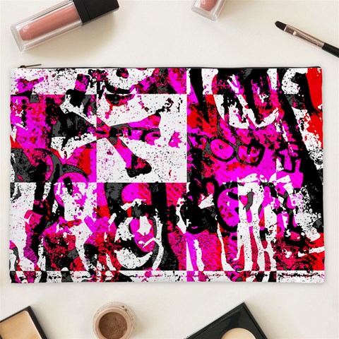 Pink Checker Graffiti Cosmetic Bag (XXL) from ArtsNow.com Front