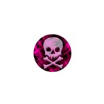 Pink Plaid Skull 1  Mini Button