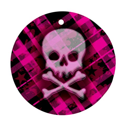 Pink Plaid Skull Ornament (Round) from ArtsNow.com Front