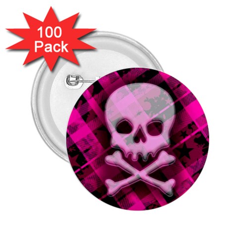 Pink Plaid Skull 2.25  Button (100 pack) from ArtsNow.com Front