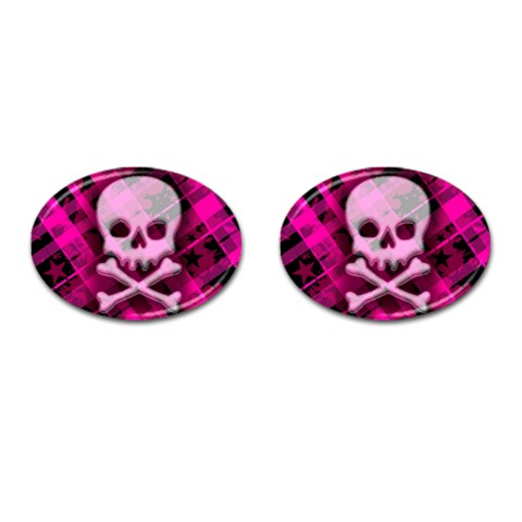Pink Plaid Skull Cufflinks (Oval) from ArtsNow.com Front(Pair)