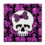 Pink Polka Dot Bow Skull Tile Coaster