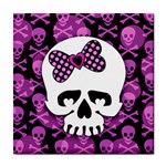 Pink Polka Dot Bow Skull Tile Coaster