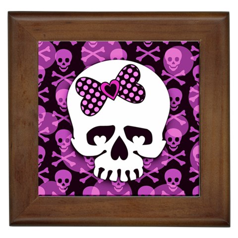 Pink Polka Dot Bow Skull Framed Tile from ArtsNow.com Front