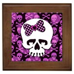 Pink Polka Dot Bow Skull Framed Tile