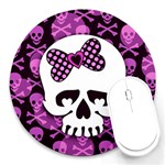 Pink Polka Dot Bow Skull Round Mousepad