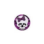 Pink Polka Dot Bow Skull 1  Mini Button