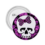 Pink Polka Dot Bow Skull 2.25  Button