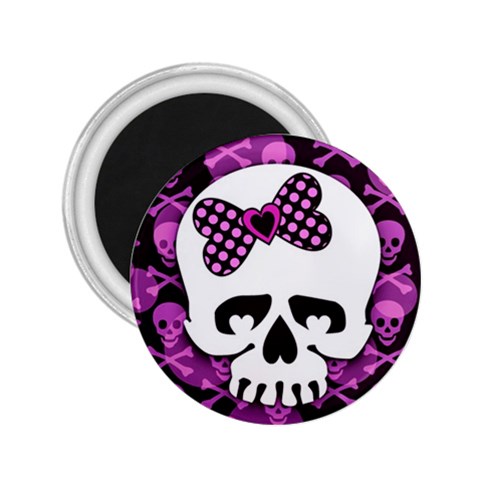 Pink Polka Dot Bow Skull 2.25  Magnet from ArtsNow.com Front