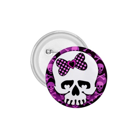 Pink Polka Dot Bow Skull 1.75  Button from ArtsNow.com Front