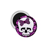 Pink Polka Dot Bow Skull 1.75  Magnet