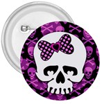 Pink Polka Dot Bow Skull 3  Button