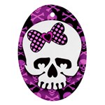 Pink Polka Dot Bow Skull Ornament (Oval)