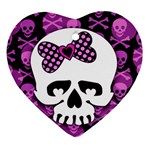 Pink Polka Dot Bow Skull Ornament (Heart)