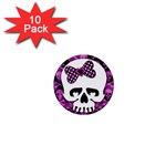 Pink Polka Dot Bow Skull 1  Mini Button (10 pack) 