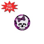 Pink Polka Dot Bow Skull 1  Mini Button (100 pack) 