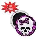 Pink Polka Dot Bow Skull 1.75  Magnet (100 pack) 