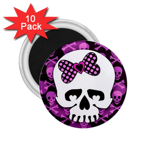 Pink Polka Dot Bow Skull 2.25  Magnet (10 pack) from ArtsNow.com Front