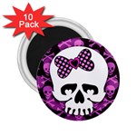 Pink Polka Dot Bow Skull 2.25  Magnet (10 pack)