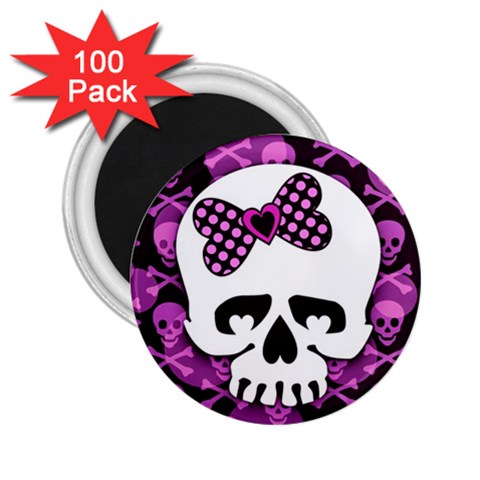 Pink Polka Dot Bow Skull 2.25  Magnet (100 pack)  from ArtsNow.com Front