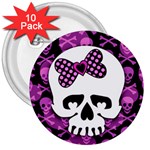 Pink Polka Dot Bow Skull 3  Button (10 pack)