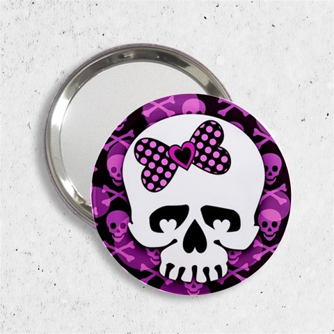 Pink Polka Dot Bow Skull 2.25  Handbag Mirror from ArtsNow.com Front